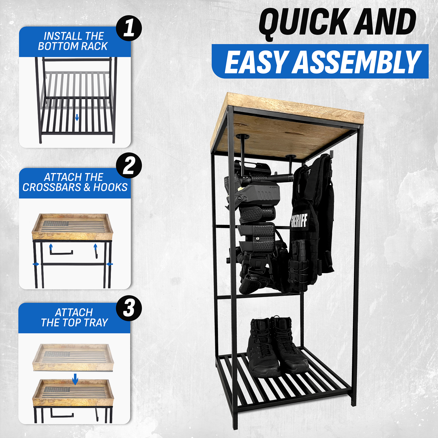 Cop caddy police gear holder for home use to store law enforcement gear.