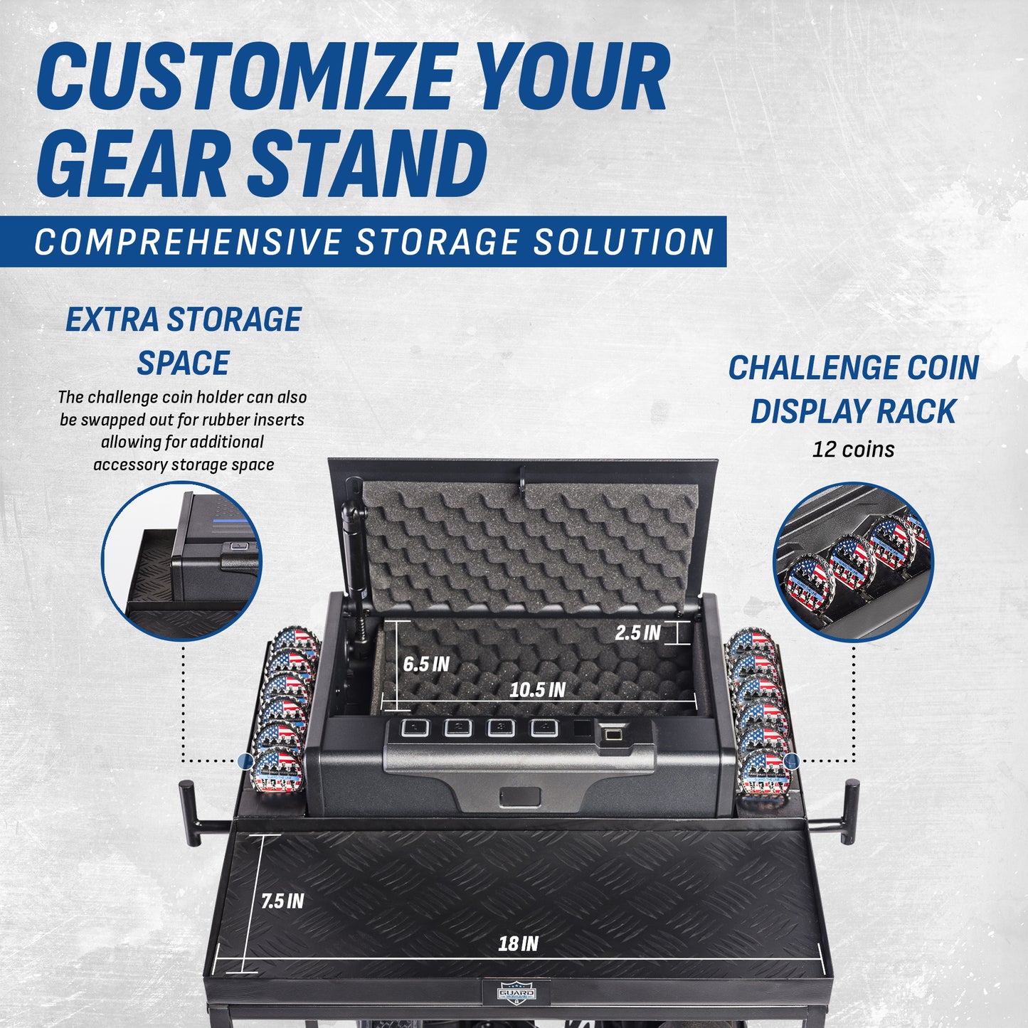 Body armor stand with secure hooks for bulletproof vest storage.
