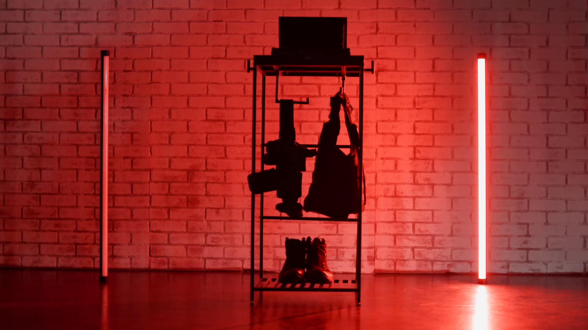 Durable gear rack for law enforcement uniforms and accessories.