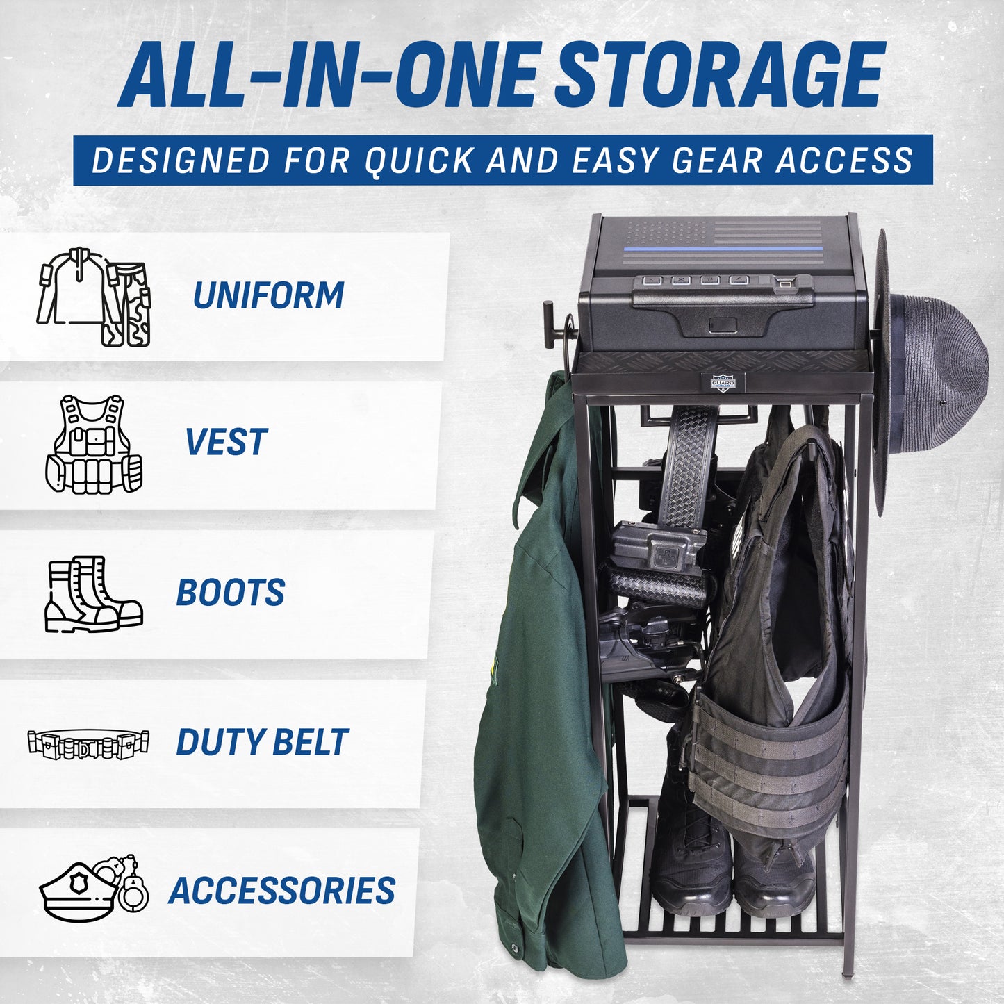 Tac Tower - Compact Police Gear Stand with Quick Access Safe - Guard The Line