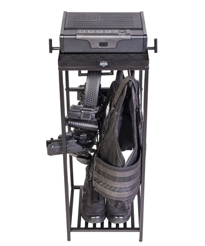 turdy police rack with multiple hooks for duty gear and accessories