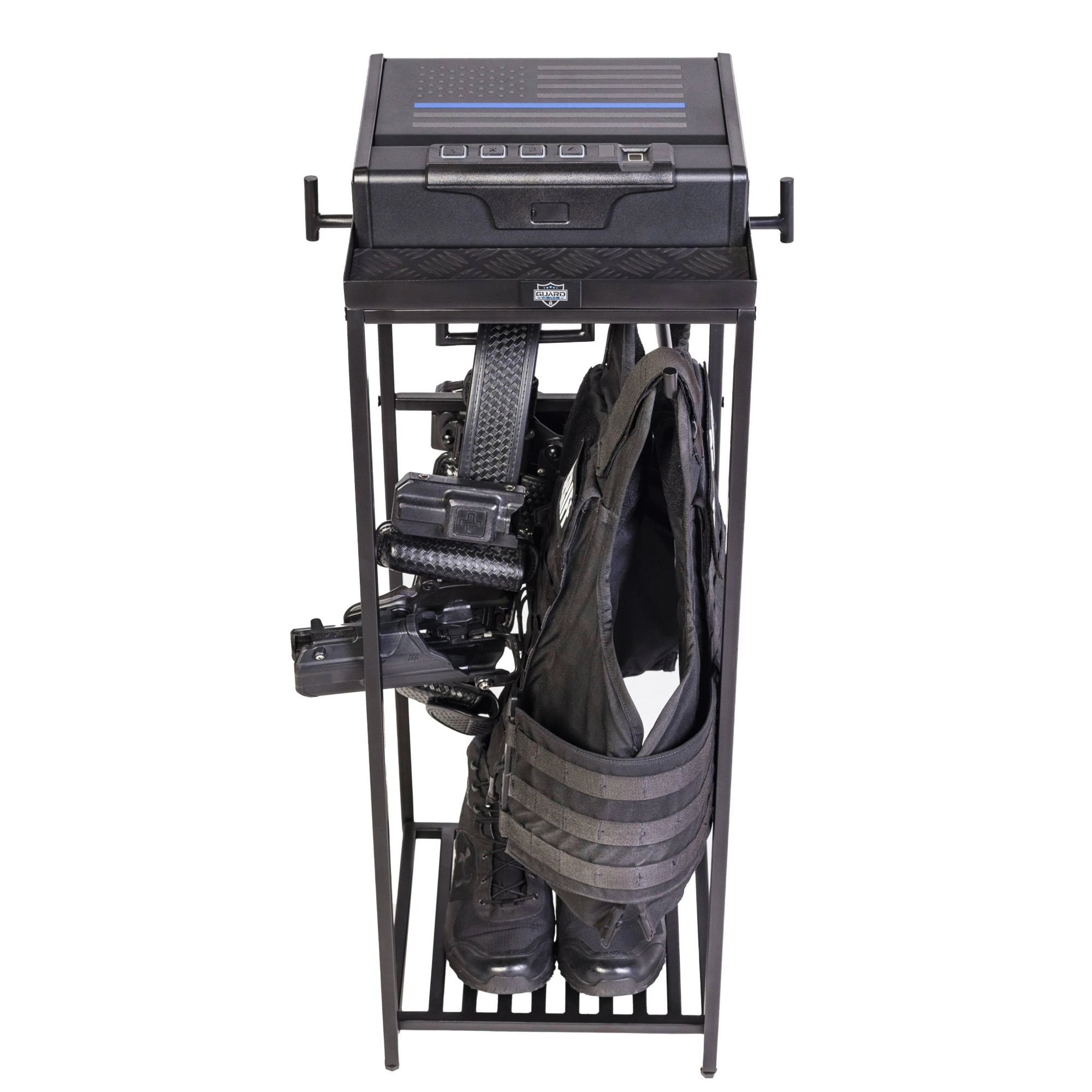 Compact gear stand for police vests and everyday carry items.