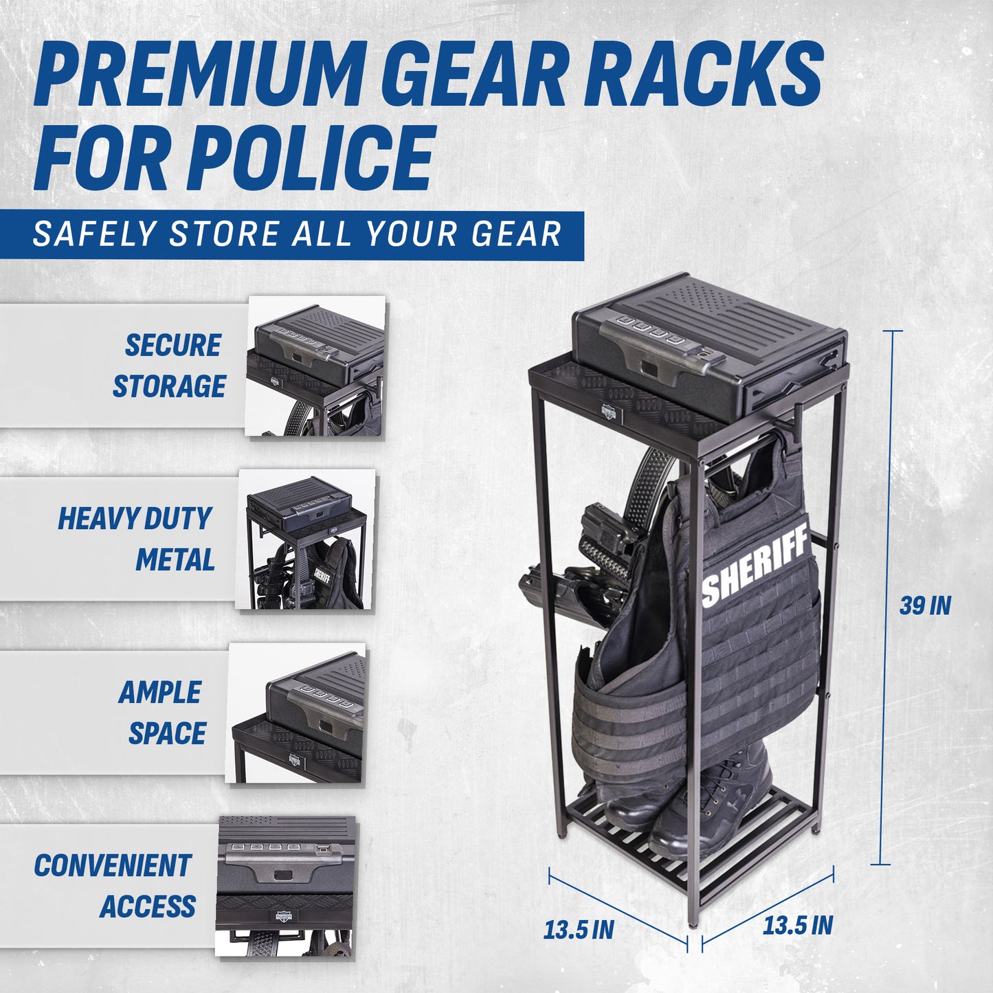 Duty gear rack police officers use for organizing tactical equipment