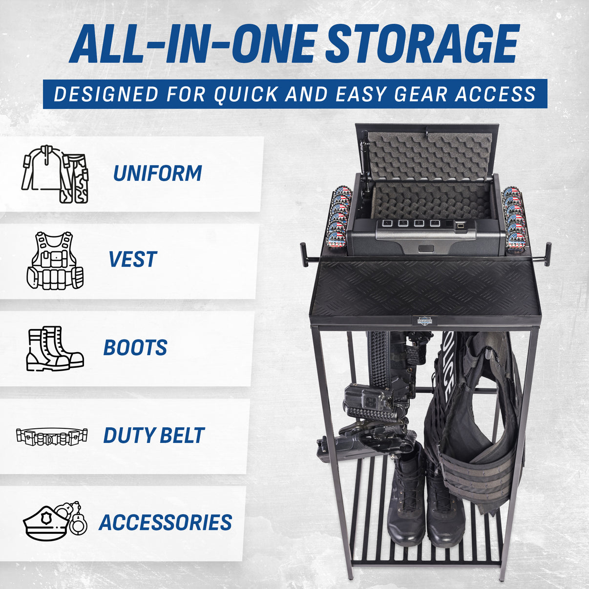 Guard The Line - Police Gear Rack with Quick Access Safe
