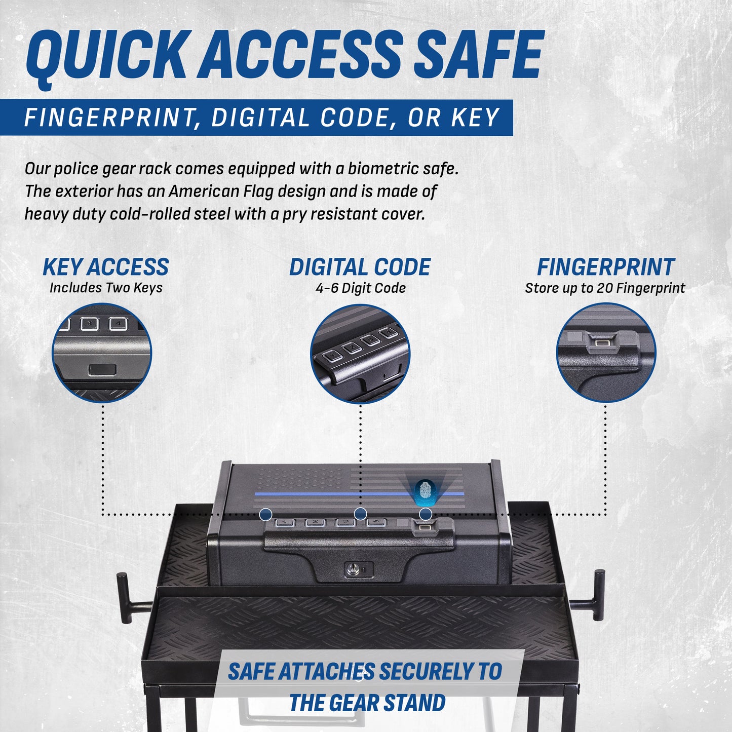 Heavy-duty police rack designed for holding duty belts and accessories.