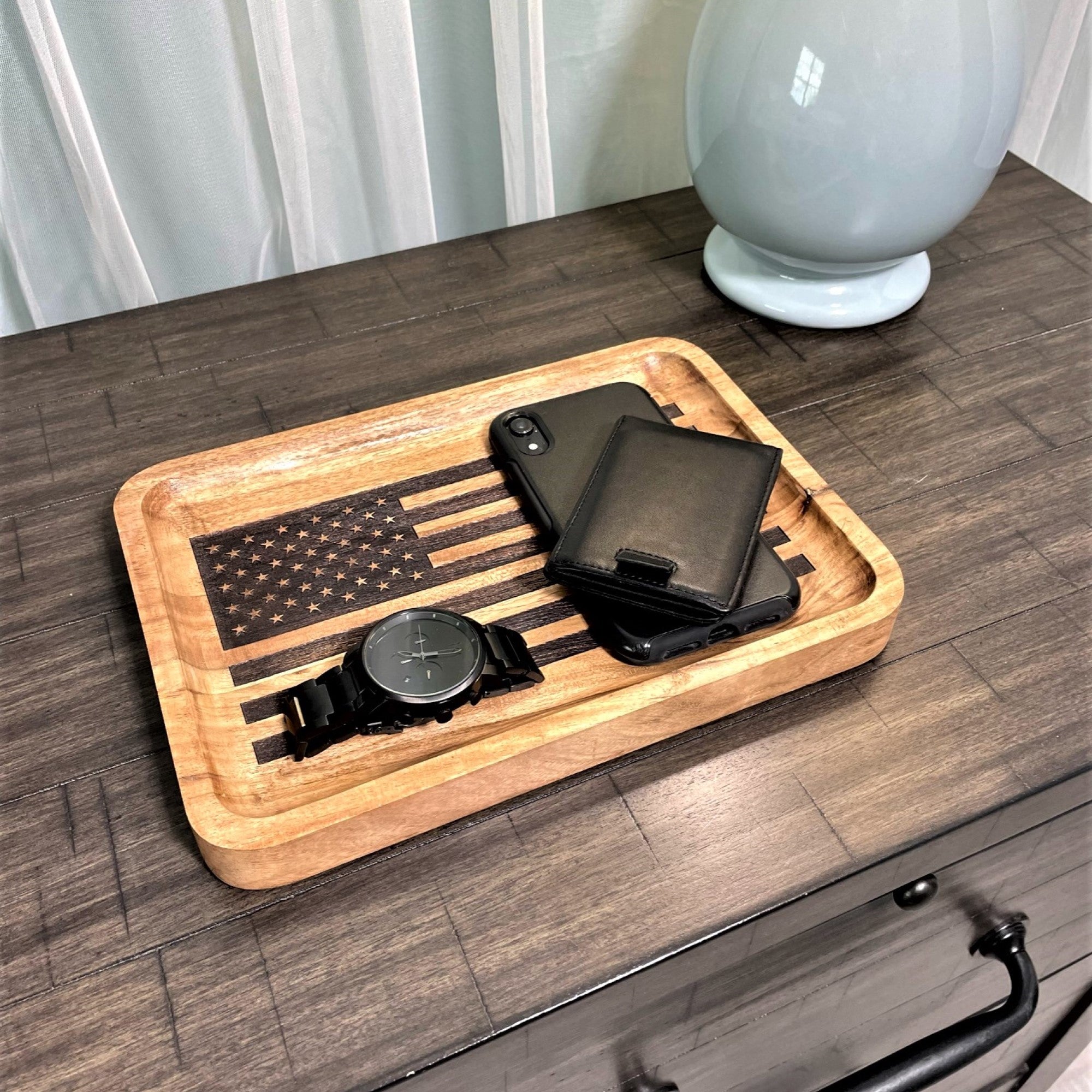 US Flag Tray | Wooden United States Flag | Valet Tray | Jewelry Tray | Holder Desk Box | EDC Dump Tray high quality | American Patriot Gift | Desk